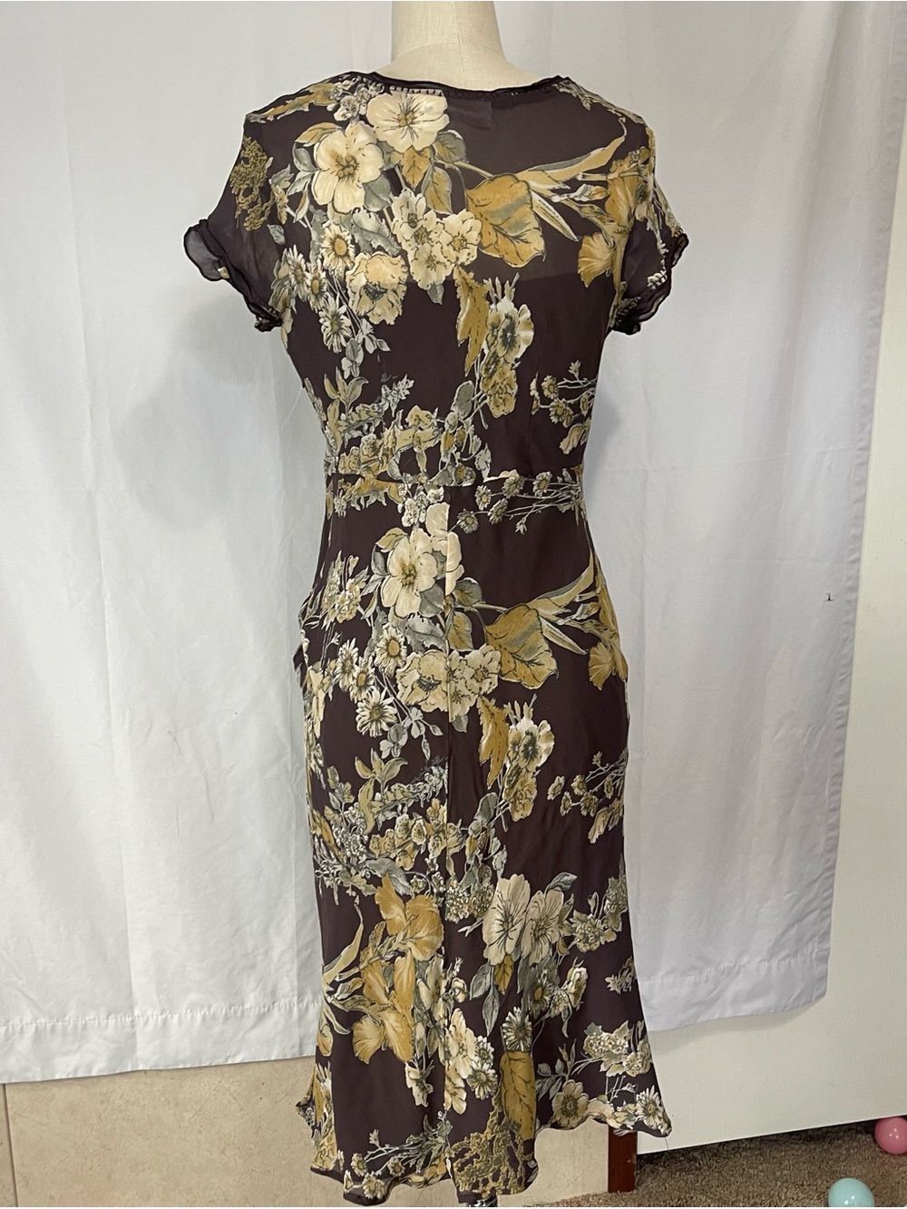 Y2K Newport News women’s Dress brown floral midi size 10 fits Mediu double layer - Picture 6 of 8